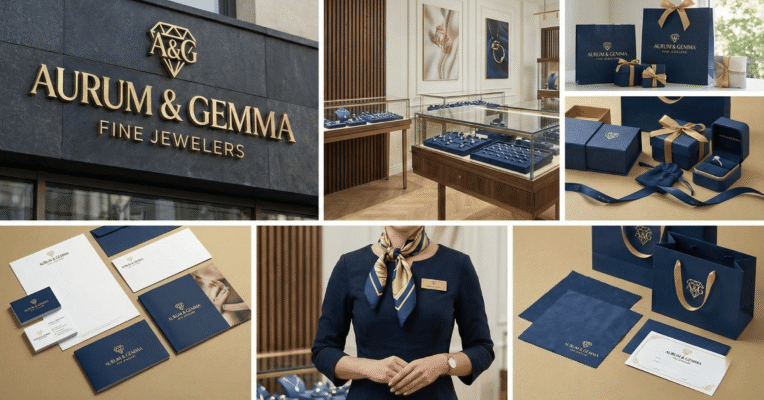 Thiết kế nhận diện cửa hàng trang sức vàng bạc đá quý