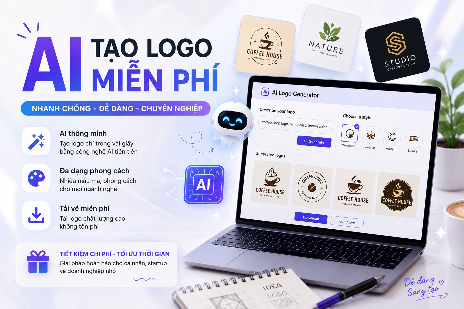 Tạo Logo Bằng AI 2026 – Ưu Nhược Điểm & Giải Pháp Chuyên Nghiệp | SaigonThietKe